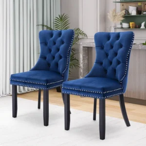 Fangflower Velvet Dining Chairs Set of 2, Blue
