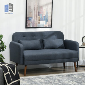Loveseat Sofa with 2 Throw Cushions Blue