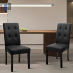 Black Tufted Parsons Chairs Set of 2