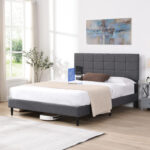 Platform Bed Frame with Support Slats & Tufted Headboard